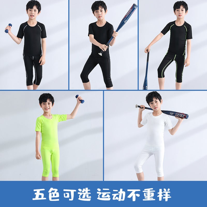 Children'S Sports Tights Training Clothes Summer Running Sports Short-Sleeved Suit Basketball Football Quick-Drying Clothes Fitness Clothes - Image 4